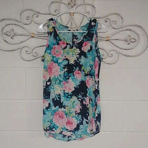 SWEET LOVELY BY JEN,  ROSE FLORAL, COTTAGECORE, STRETCH, ROUND NECK, TANK TUNIC